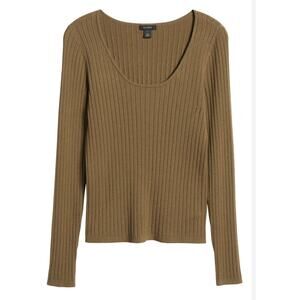 Halogen Ribbed Scoop Neck Sweater - Tan